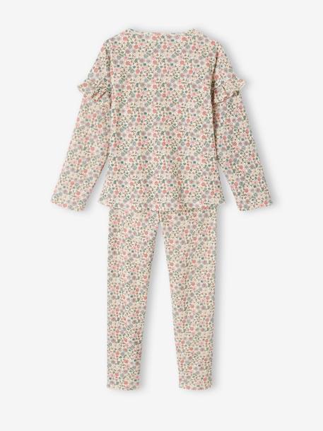 Pijama niña de punto de canalé con estampado de flores crudo 
