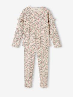 Pijama niña de punto de canalé con estampado de flores