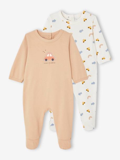 Pack de 2 pijamas de punto 'coche' para bebé recién nacido melocotón 