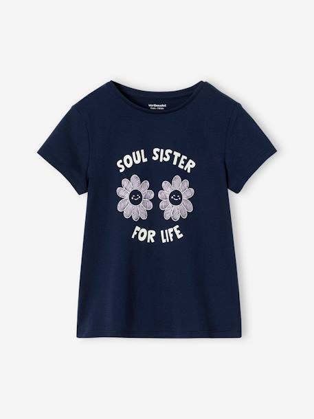 Camiseta con mensaje, para niña azul claro+azul marino+azul pálido+coral+crudo+fresa+rojo+rosa chicle+vainilla+verde pino 