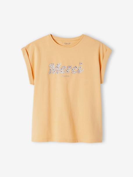 Camiseta con motivo de flores para niña amarillo pálido+azul claro+crudo 