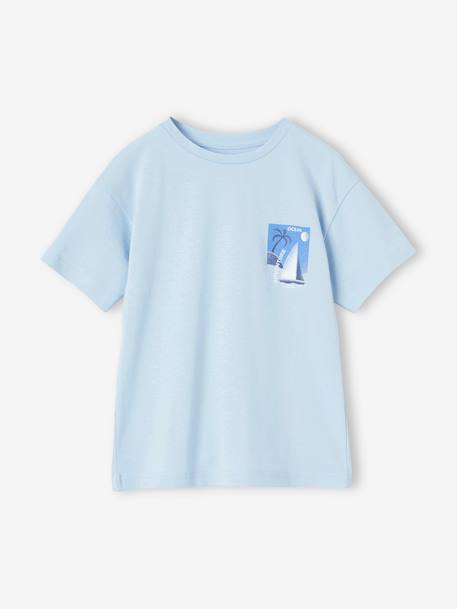 Camiseta con gran motivo de velero detrás para niño azul claro 