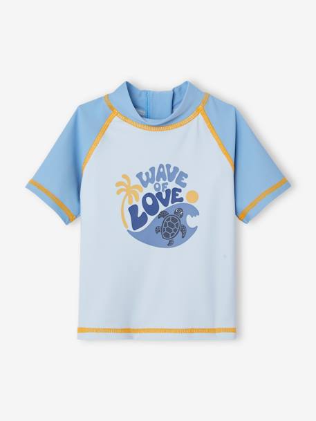 Conjunto de baño anirrayos UV camiseta + braguita + sombrero bob bebé niño azul océano 