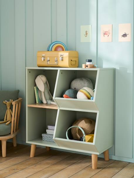 Mueble de almacenaje con casillero para libros y juguetes verde 