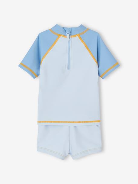 Conjunto de baño anirrayos UV camiseta + braguita + sombrero bob bebé niño azul océano 
