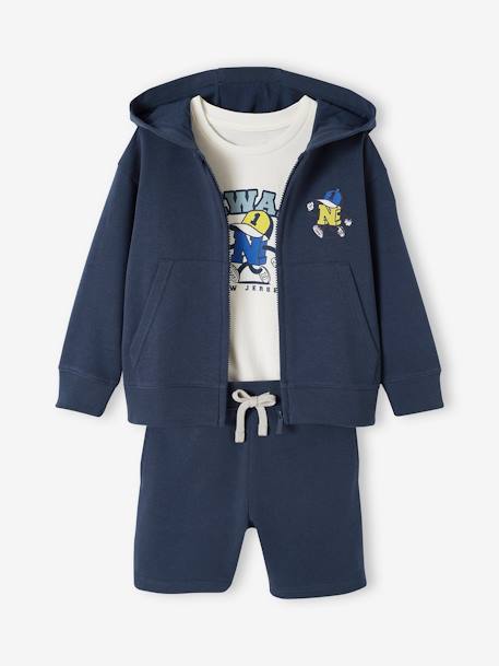 Conjunto 3 prendas deportivo con estampado divertido mascota para niño azul marino 