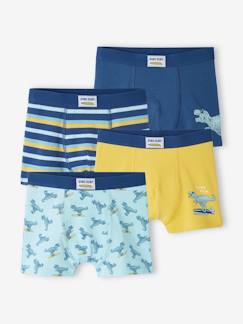 Pijamas y bodies bebé-Niño-Ropa interior-Slips y bóxers-Pack de 4 bóxers stretch «dino surf» de algodón orgánico para niño