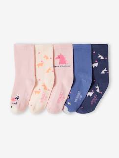 Lotes y packs-Pack de 5 pares de calcetines con unicornios y corazones para niña