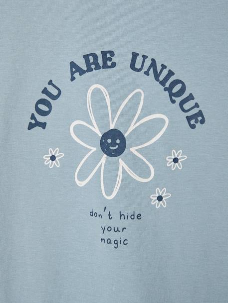 Camiseta con mensaje, para niña azul grisáceo+bronce+MARRON OSCURO LISO CON MOTIVOS+rosa palo+violeta 