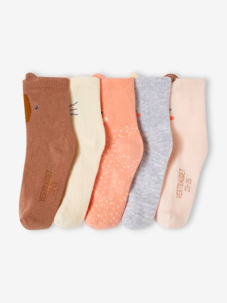 Pack de 5 pares de calcetines 'animales' para bebé rosa 