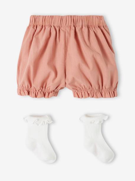 Conjunto bombacho y calcetines para bebé recién nacido rosa 