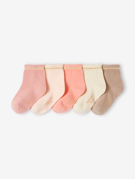 Ecorresponsables-Bebé-Pack de 5 pares de calcetines con detalles brillantes para bebé niña BASICS