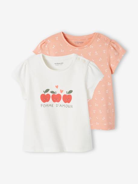 Pack de 2 camisetas básicas de manga corta para bebé rosa+rosa viejo 