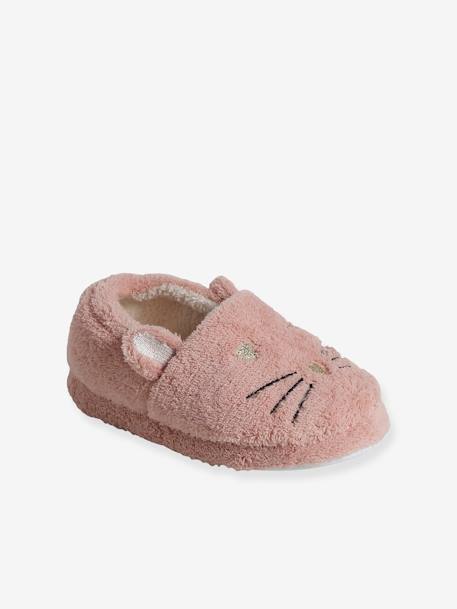 Zapatillas de casa estilo peluche infantiles gato rosa 