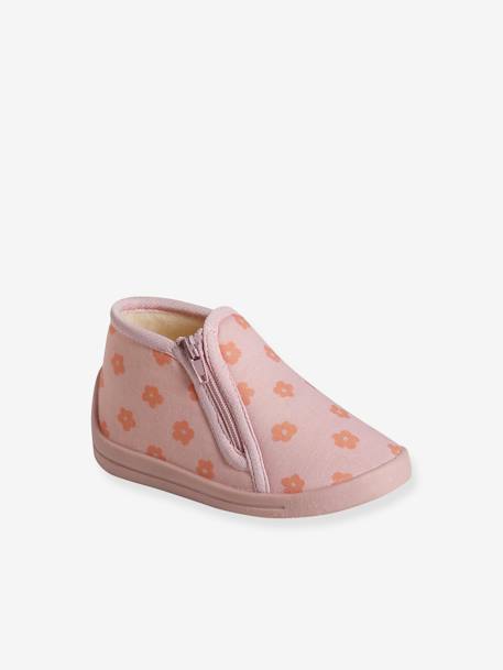 Zapatillas de casa de tela con cremallera para bebé rosa estampado 