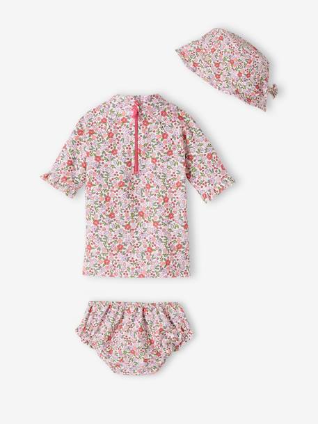 Conjunto de baño anirrayos UV camiseta + braguita + sombrero bob bebé niña rosa 