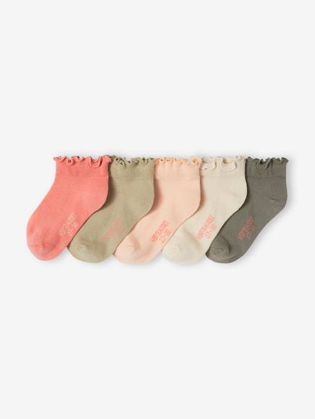 Pack de 5 pares de calcetines con volantes niña rosa peonia 