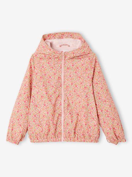 Parka con capucha 3 en 1 niña con cortaviento de flores desmontable caqui+rosa 