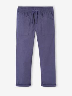 Niño-Pantalón ancho estilo carpintero de algodón y lino, fácil de vestir, para niño