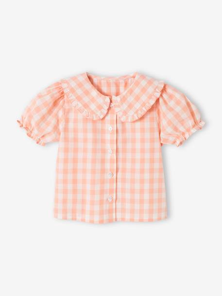 Blusa vichy de manga corta para bebé cuadros rosa 