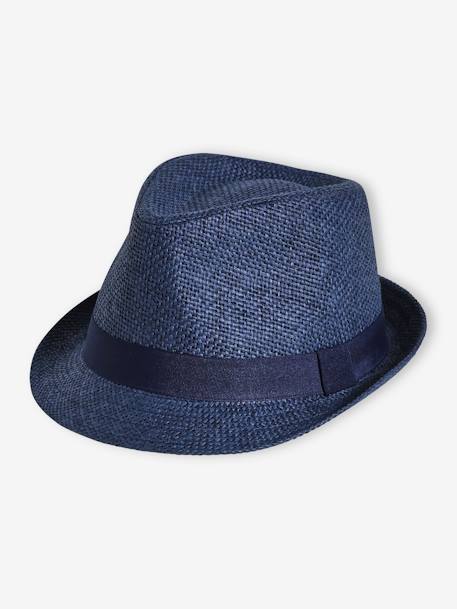Sombrero panamá aspecto paja, para niño azul+azul marino 