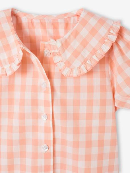 Blusa vichy de manga corta para bebé cuadros rosa 
