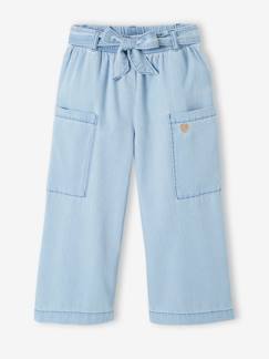 Pantalones y Vaqueros-Niña-Pantalones-Pantalón pesquero ancho de chambray fáciles de vestir para niña