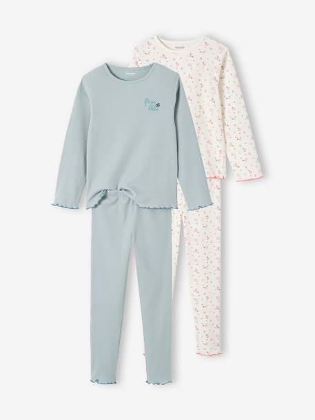 Pack de 2 pijamas de punto de canalé para niña azul grisáceo 
