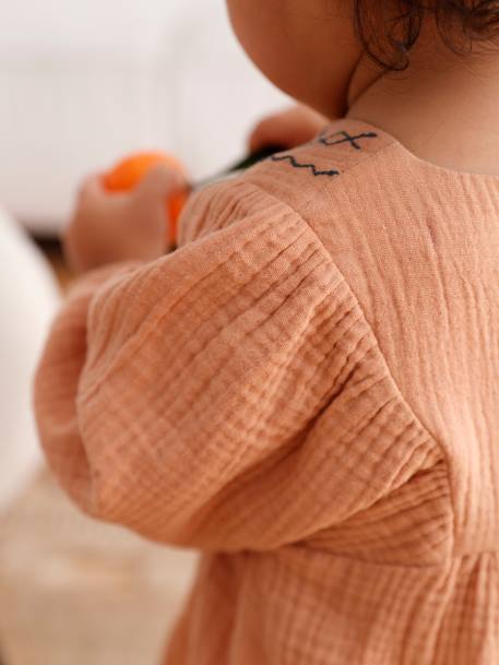 Vestido bordado de gasa de algodón para bebé caramelo 