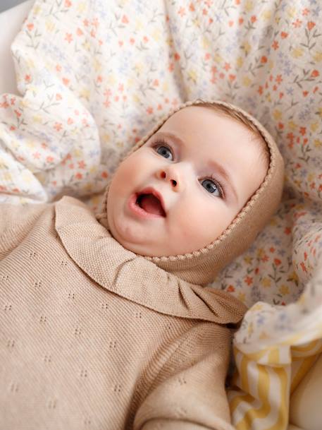 Pelele de manga larga y gorrito de punto tricot para bebé
