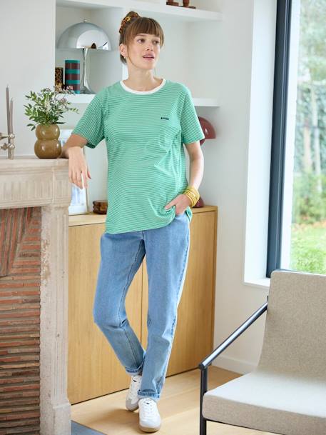 Camiseta a rayas para embarazo y lactancia, personalizable, de algodón ROJO MEDIO A RAYAS+verde 