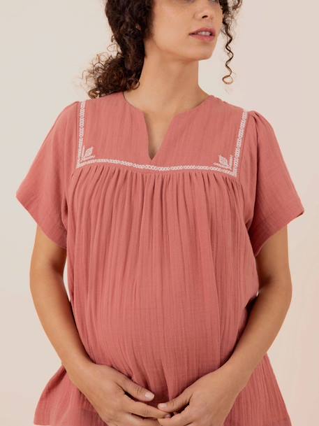 Blusa para embarazo Farah ENVIE DE FRAISE de gasa de algodón blanco+rosa palo 