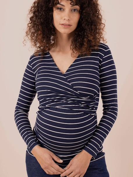 Top para embarazo eco-friendly Fiona ENVIE DE FRAISE rayas azul marino 