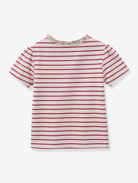 Camiseta marinera niña de tejido Liberty - algodón orgánico CYRILLUS rosa frambuesa 