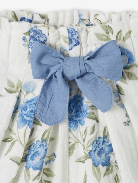 Short de gasa de algodón con acabados en escama, para niña azul estampado+coral+nude 