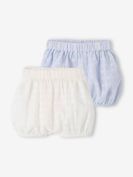 Pack de 2 pantalones bombachos bordados para bebé recién nacida azul claro 