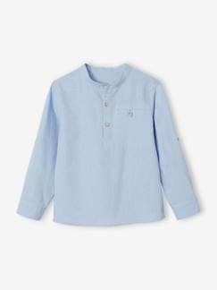 Niño-Camisa de lino/algodón para niño con cuello mao, de manga larga