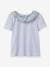Camiseta niña con cuello de tejido Liberty algodón orgánico CYRILLUS azul grisáceo 