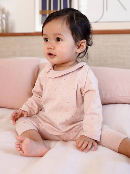 Bebé-Conjunto de punto tricot con jersey con cuello y pantalón para bebé