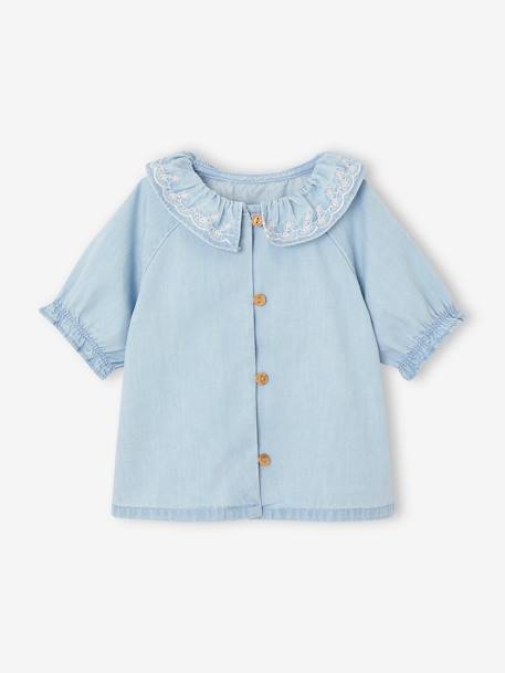 Bebé-Blusas, camisas-Blusa denim ligera con cuello bordado para bebé