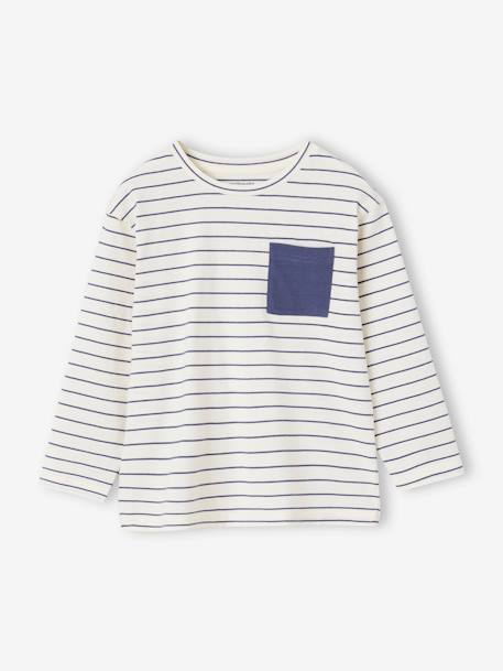 Camiseta a rayas para niño azul pizarra+nuez de pacana 