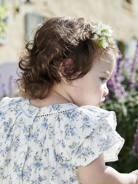 Vestido floral de ceremonia para bebé de gasa de algodón crudo 
