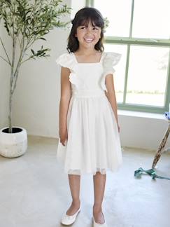 Niña-Vestido niña de ceremonia con volantes de gasa de algodón y tul
