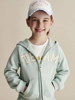 Ecorresponsables-Niña-Jerséis, chaquetas de punto, sudaderas-Sudadera deportiva con cremallera y capucha con motivo «Team» para niña