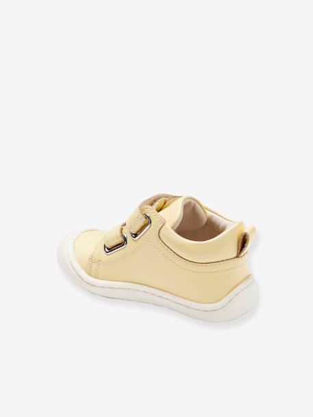 Botines flexibles de piel con cierre autoadherente para bebé, «primeros pasos» amarillo pálido+burdeos+fucsia+rosa 