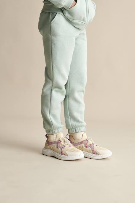 Pantalón jogging de felpa con cintura «paperbag» para niña azul marino+beige jaspeado+verde agua 