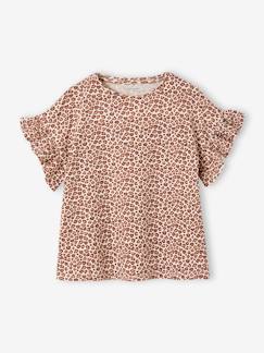 camisetas-Niña-Camiseta de canalé con estampado de flores para niña