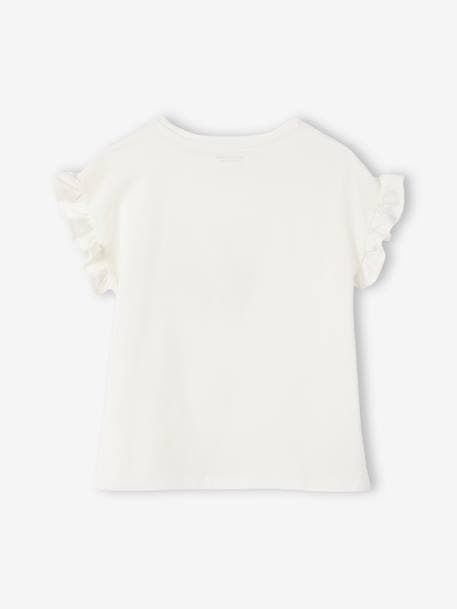 Camiseta bordada para niña de manga corta con volantes crudo 