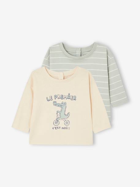 Pack de 2 camisetas basics para bebé rayas verde 