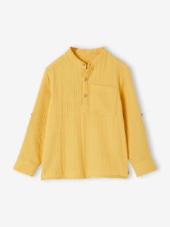 Niño-Camisa de gasa de algodón con mangas remangables, para niño